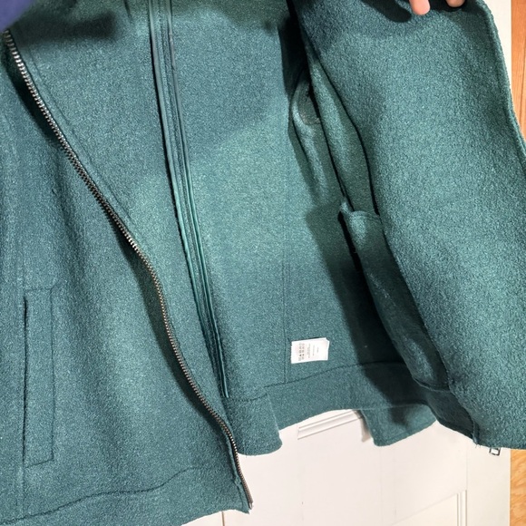 Tahari Moto Sweater Jacket Boiled Wool Green Size Large Textured Pockets - Picture 11 of 11